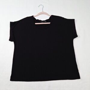 Womens TJX Plus Sz 1X Dolman Short Rolled Sleeve Boxy Fit Tee T Shirt Black